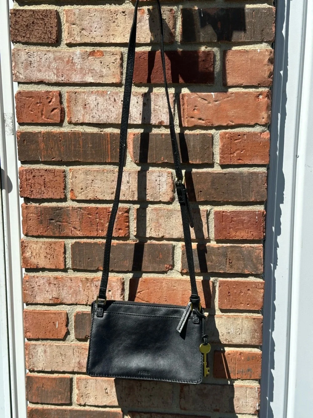 Fossil Black Ryder Small Crossbody Purse Adjust Straps Front Pocket Key Charm - Picture 4 of 16